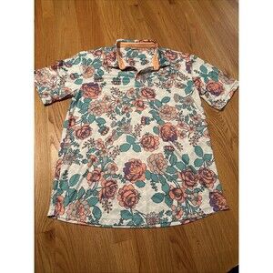 Swannies Co Golf Performance Polo Shirt Men’s XL Floral All Over Print EUC
